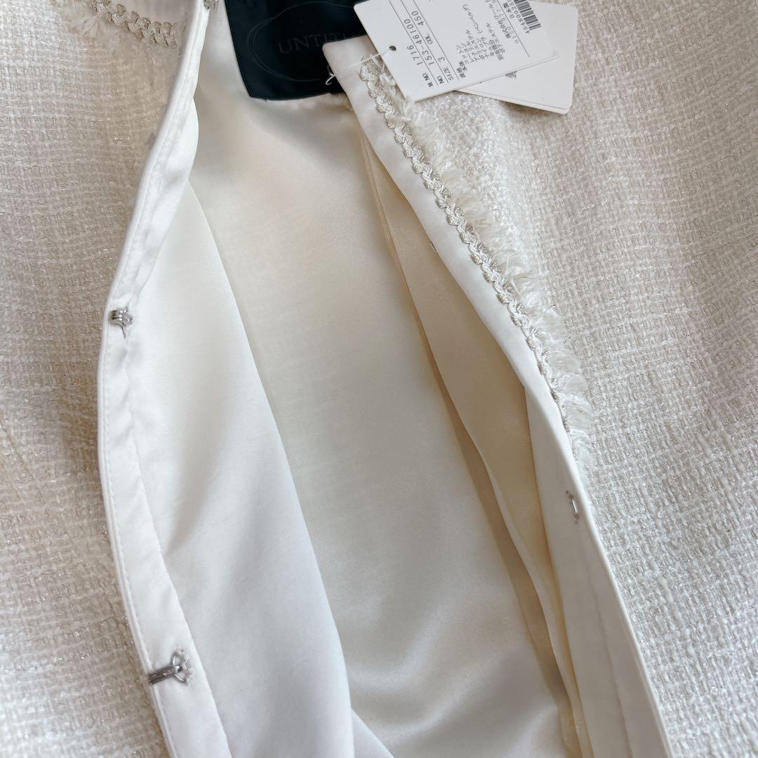 新品タグつき✨UNTITLED 【L】ツイードノーカラージャケットアイボリー