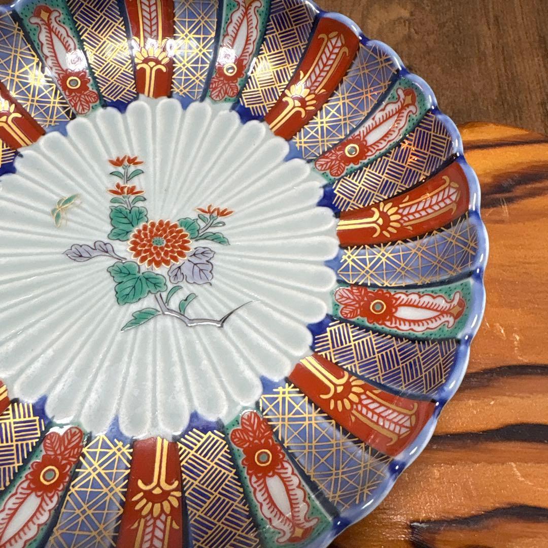林九郎　染錦地紋・古伊万里菊割　取り皿５枚