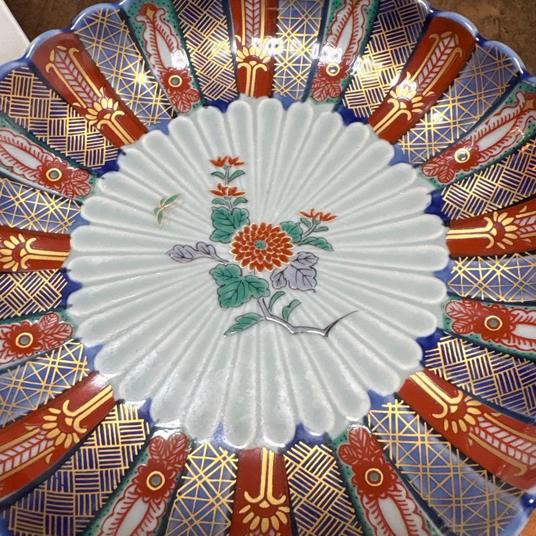 林九郎　染錦地紋・古伊万里菊割　取り皿５枚