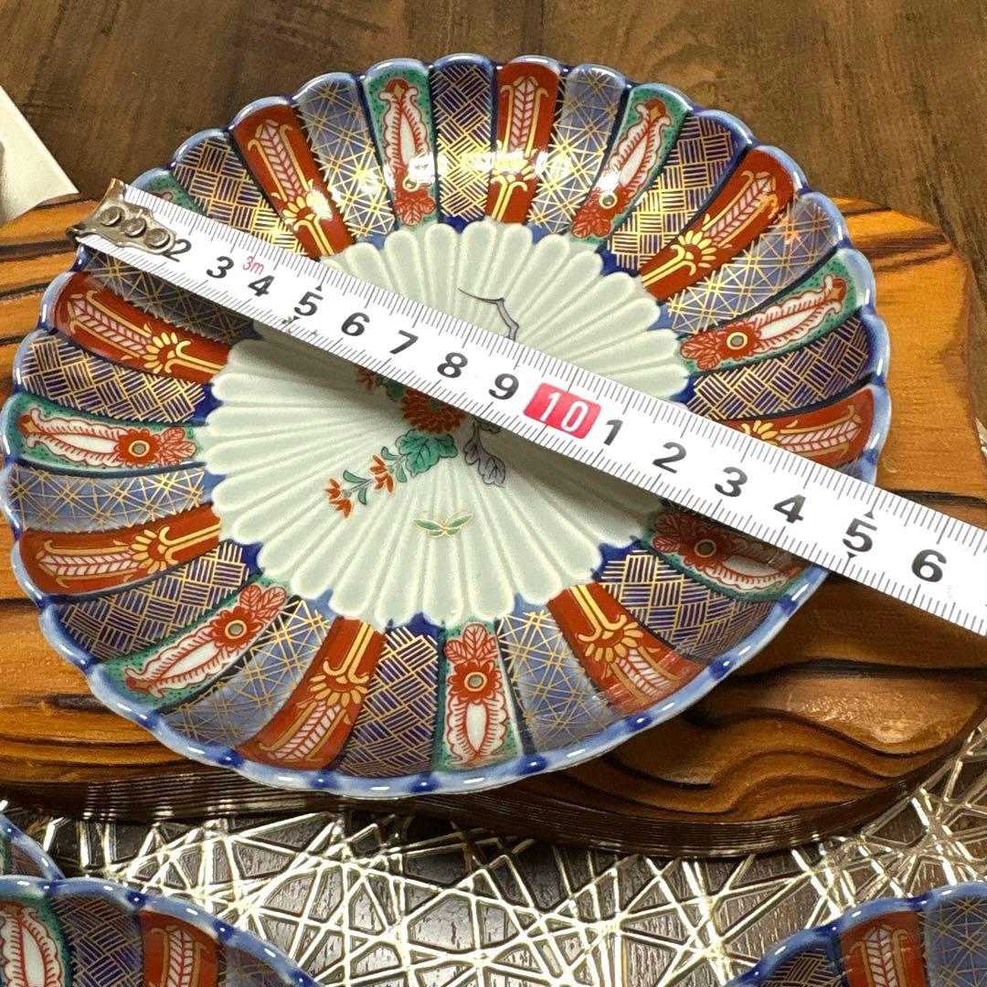 林九郎　染錦地紋・古伊万里菊割　取り皿５枚