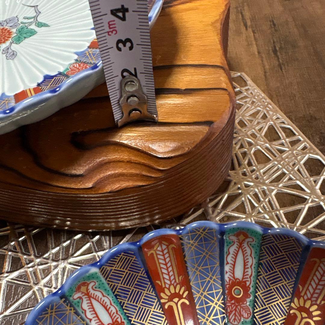 林九郎　染錦地紋・古伊万里菊割　取り皿５枚