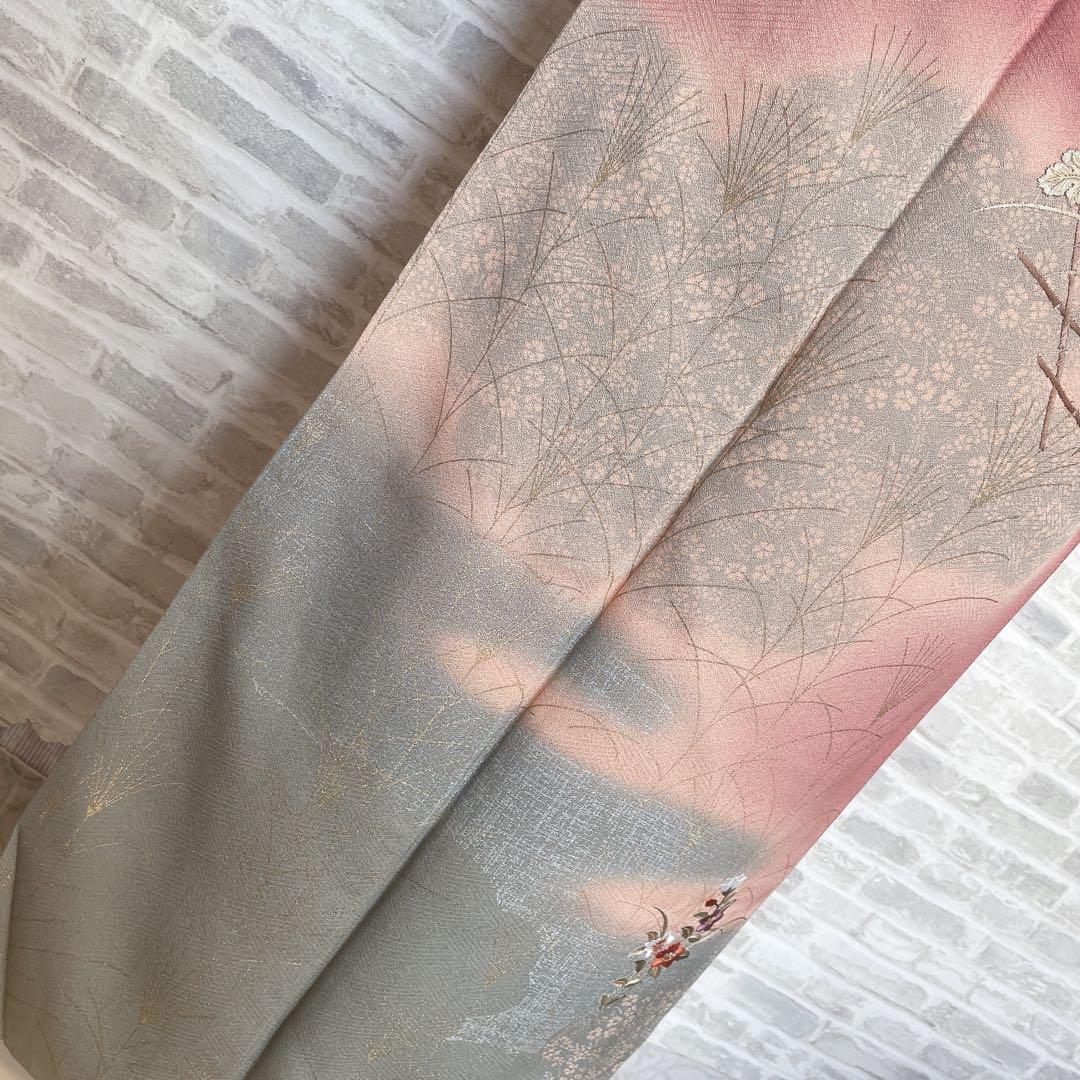 訪問着　フルセット　ツツジ　撫子　梅　萩　小花　手刺繍　可愛らしいお花　L1