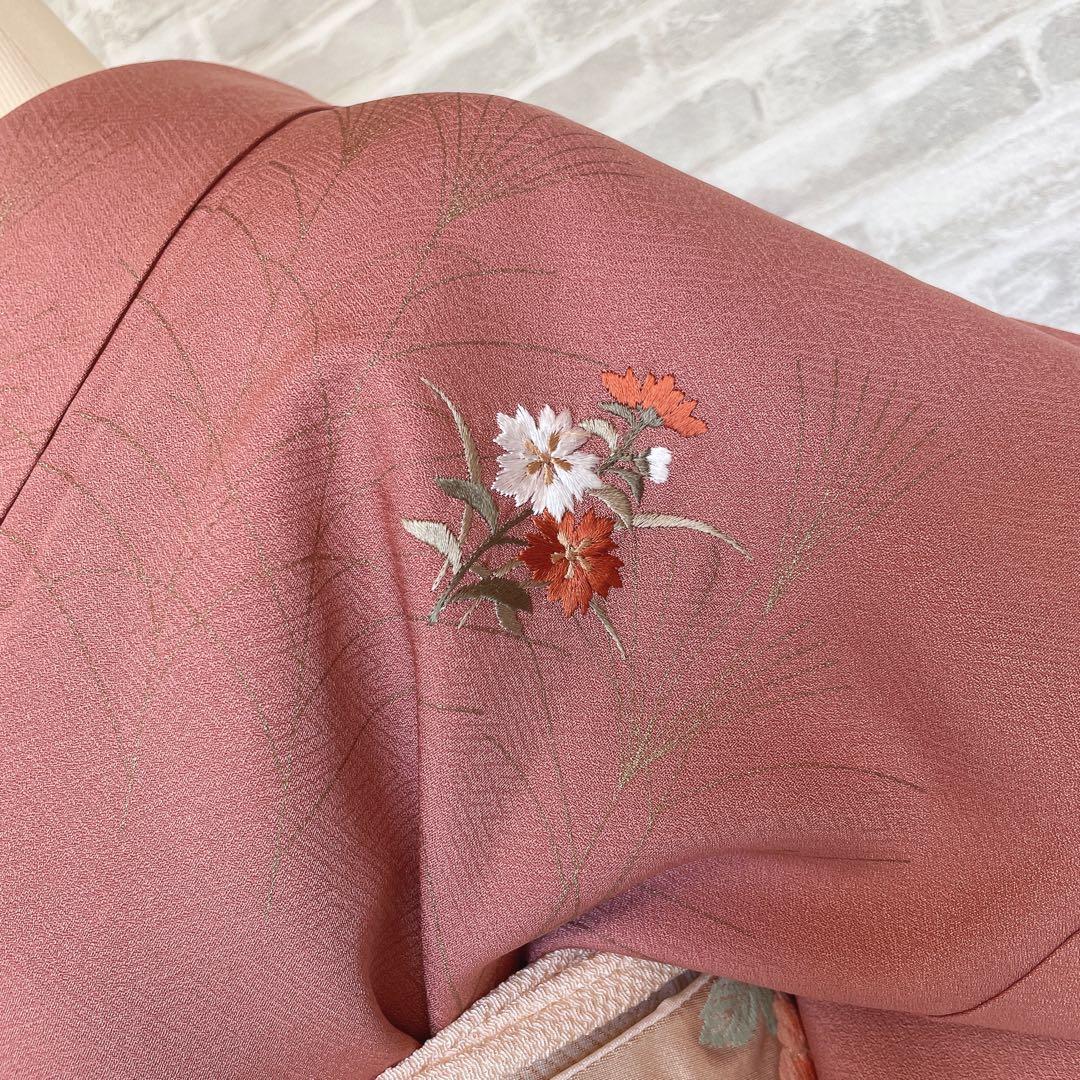 訪問着　フルセット　ツツジ　撫子　梅　萩　小花　手刺繍　可愛らしいお花　L1