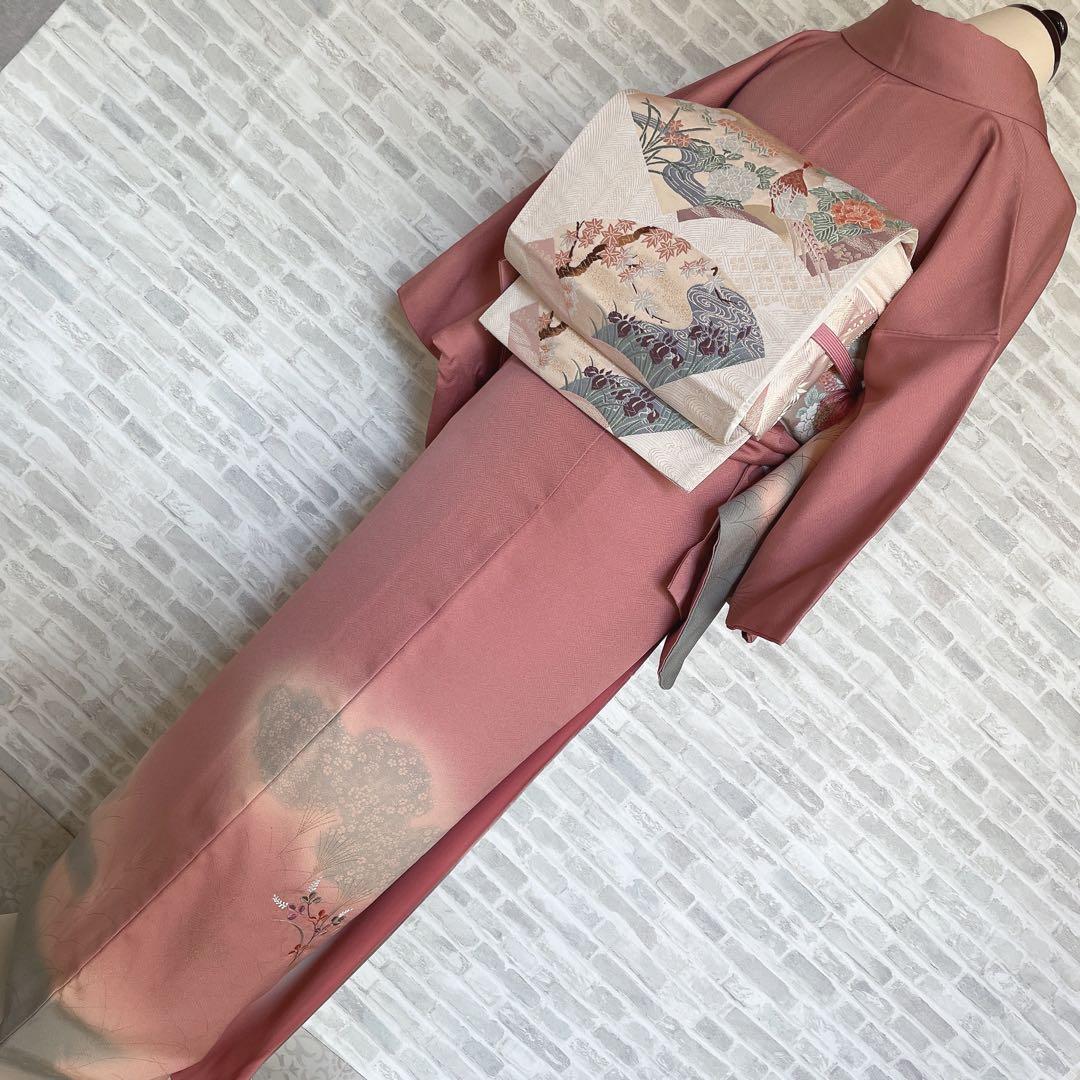 訪問着　フルセット　ツツジ　撫子　梅　萩　小花　手刺繍　可愛らしいお花　L1