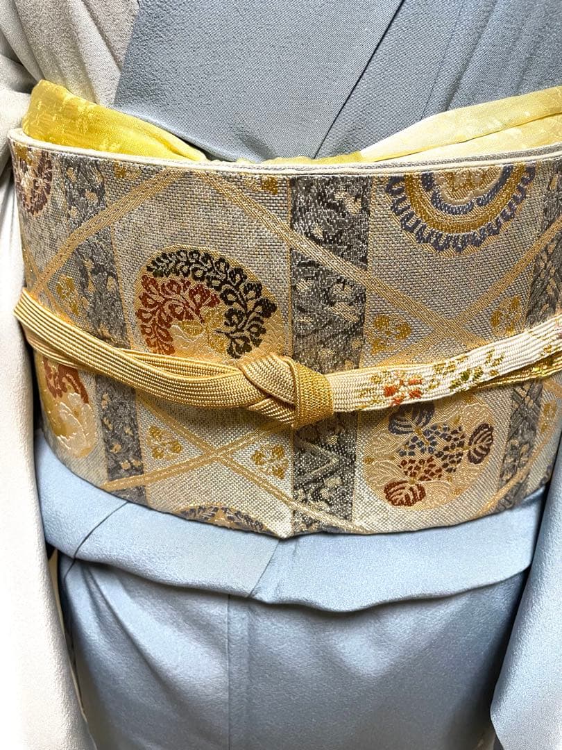 ♦️4点フルセット　（二重太鼓の作り帯＋友禅訪問着　フォーマル用帯揚げ&帯締め）