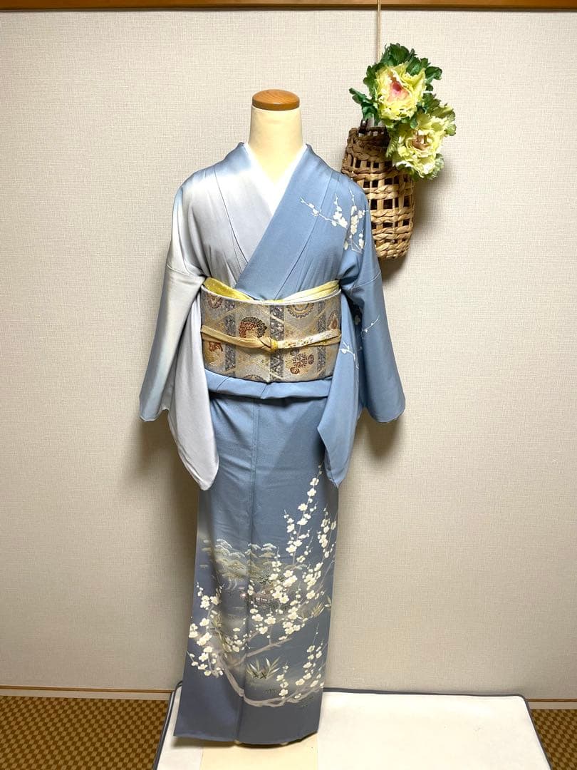 ♦️4点フルセット　（二重太鼓の作り帯＋友禅訪問着　フォーマル用帯揚げ&帯締め）