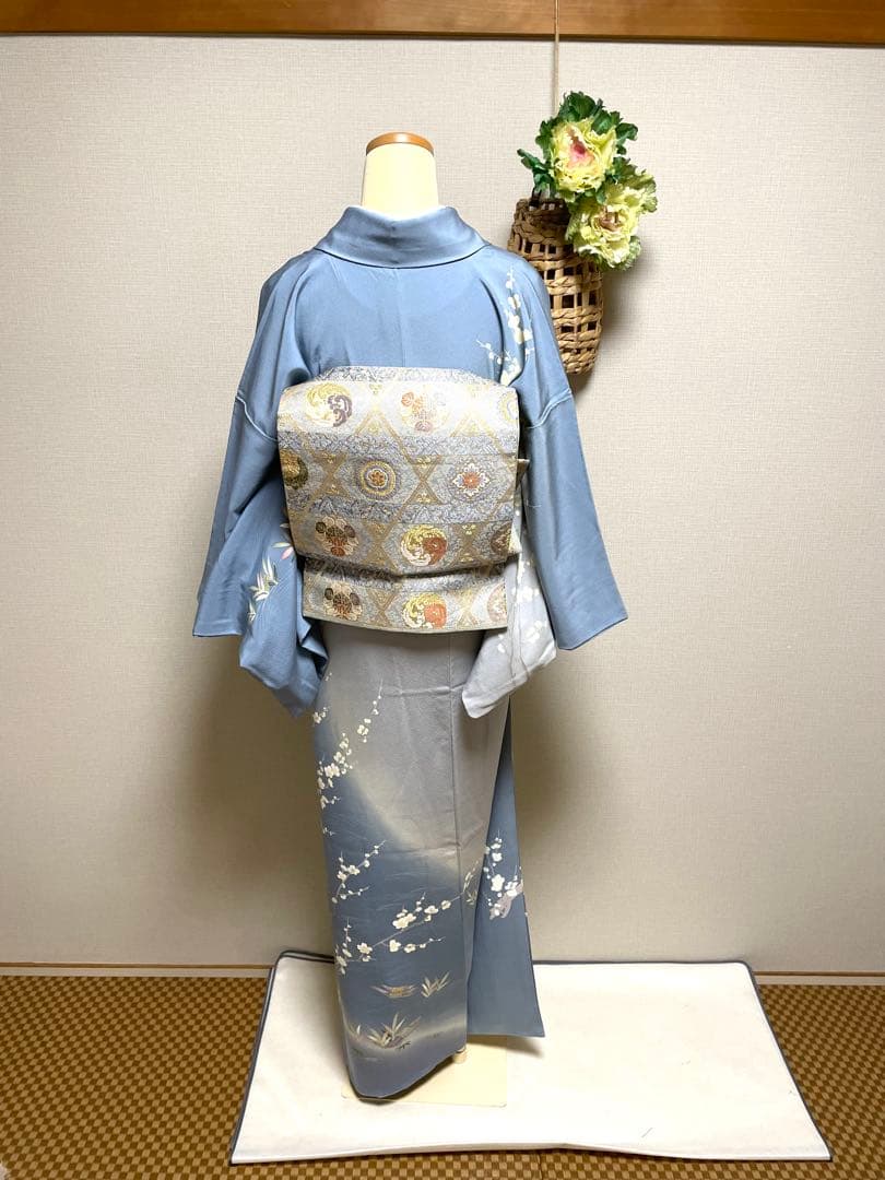 ♦️4点フルセット　（二重太鼓の作り帯＋友禅訪問着　フォーマル用帯揚げ&帯締め）