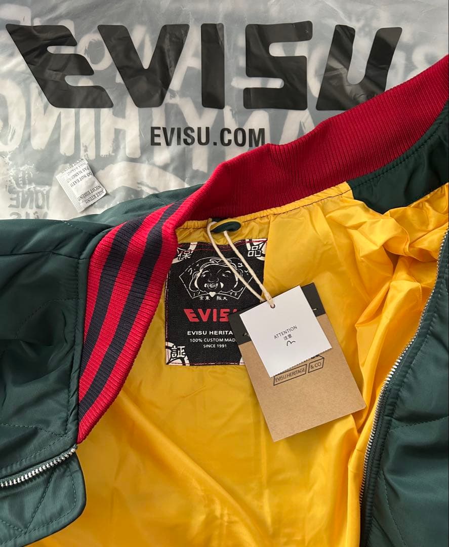 新品　EVISUエヴィス　ダークグリーンのMA-1ジャケット