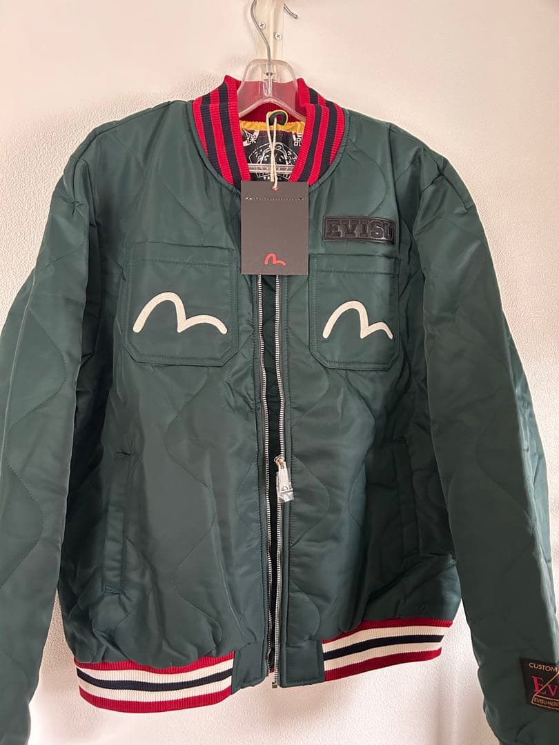 新品　EVISUエヴィス　ダークグリーンのMA-1ジャケット