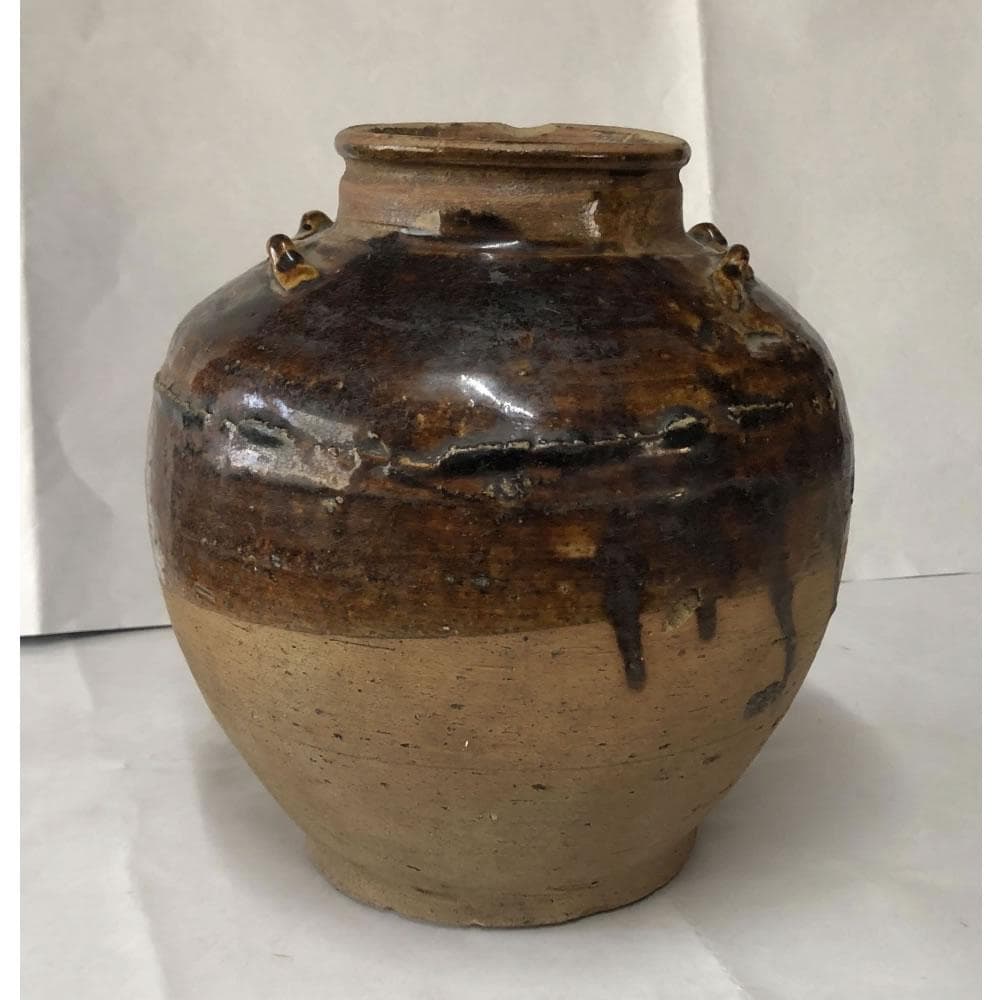 e2841 飴釉 四ツ耳壺 高さ22.5cm 中国古陶磁 壺 壷