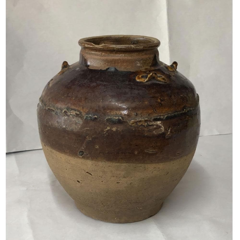 e2841 飴釉 四ツ耳壺 高さ22.5cm 中国古陶磁 壺 壷