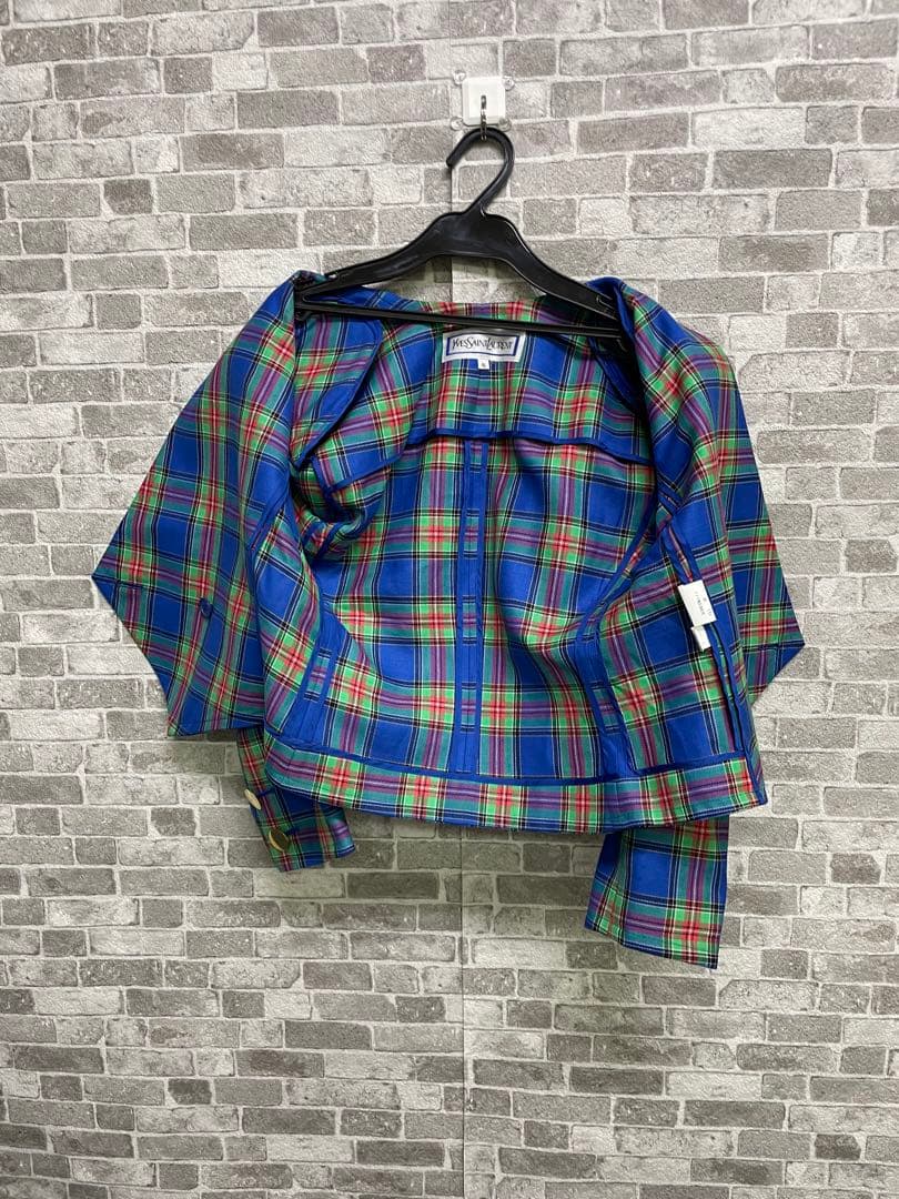 極美品　Yves Saint Laurent チェック柄テーラードジャケット