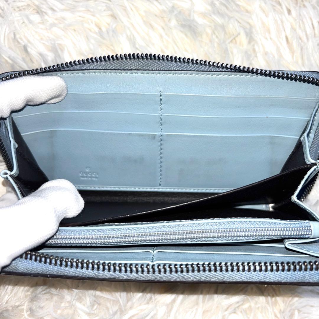 【極美品✨】グッチ 長財布 オーガナイザー マイクロシマ ブルー　レザー