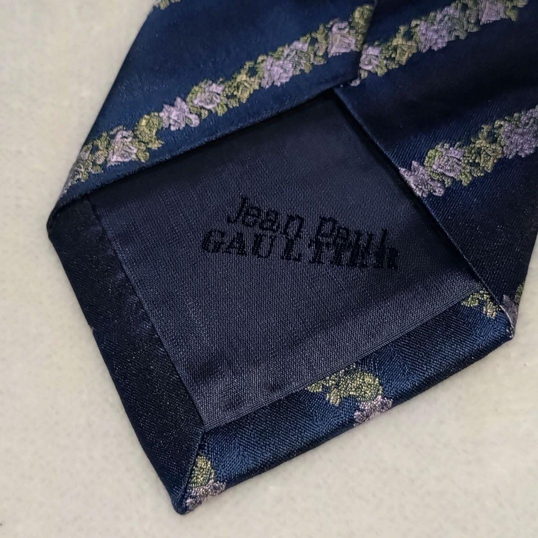 極美品■ジャンポール・ゴルチエ　ネクタイ　レジメンタル花柄　ボタニカル