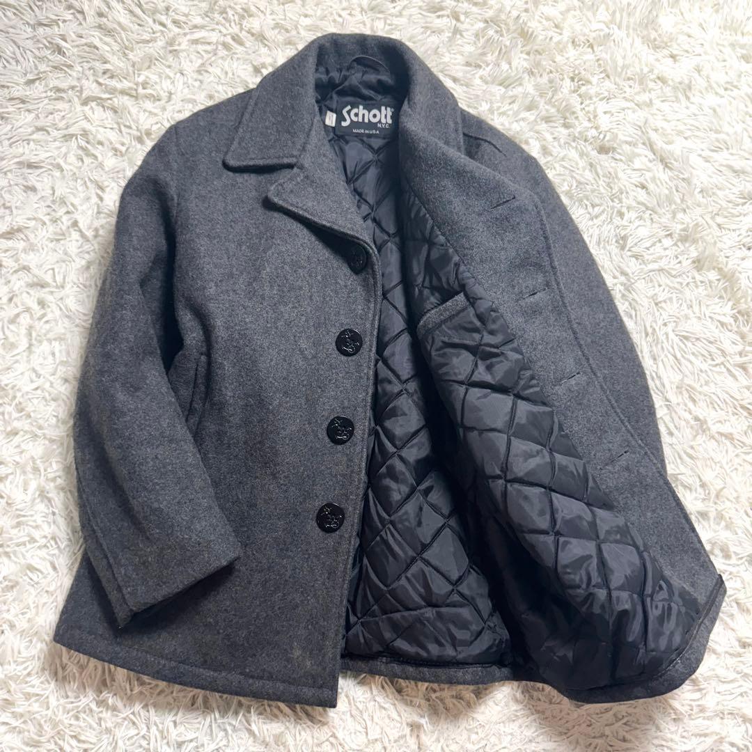 【希少42サイズ】ショット　736A Pコート　ウールメルトン　チャコールグレー