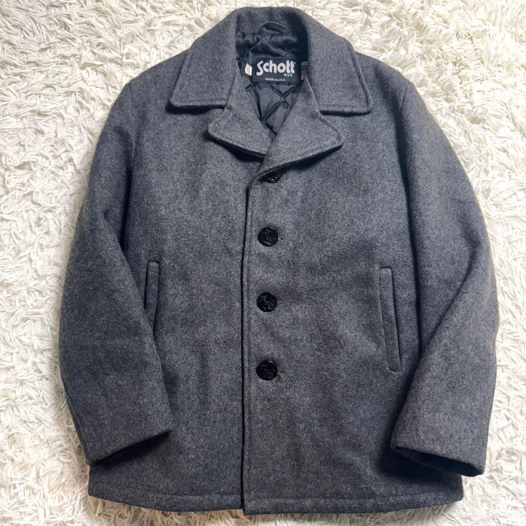 【希少42サイズ】ショット　736A Pコート　ウールメルトン　チャコールグレー