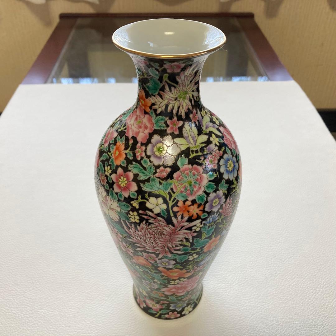 大清乾隆年製 花瓶 花器 置物 オブジェ 花柄 金彩 陶磁器 陶器 レトロ