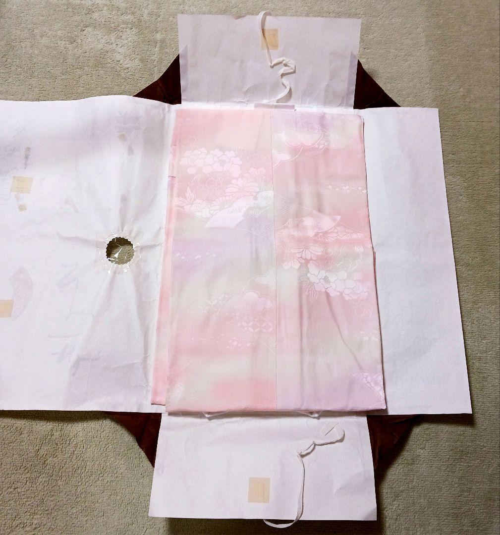 淡い水色 訪問着 正絹 ちりめん　花柄 上品 着物 身丈153cm　長襦袢付