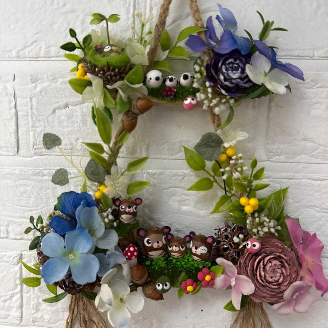 どんぐりアート♡タペストリー風ライト付きオブジェ2点　二段リース　計3点♡