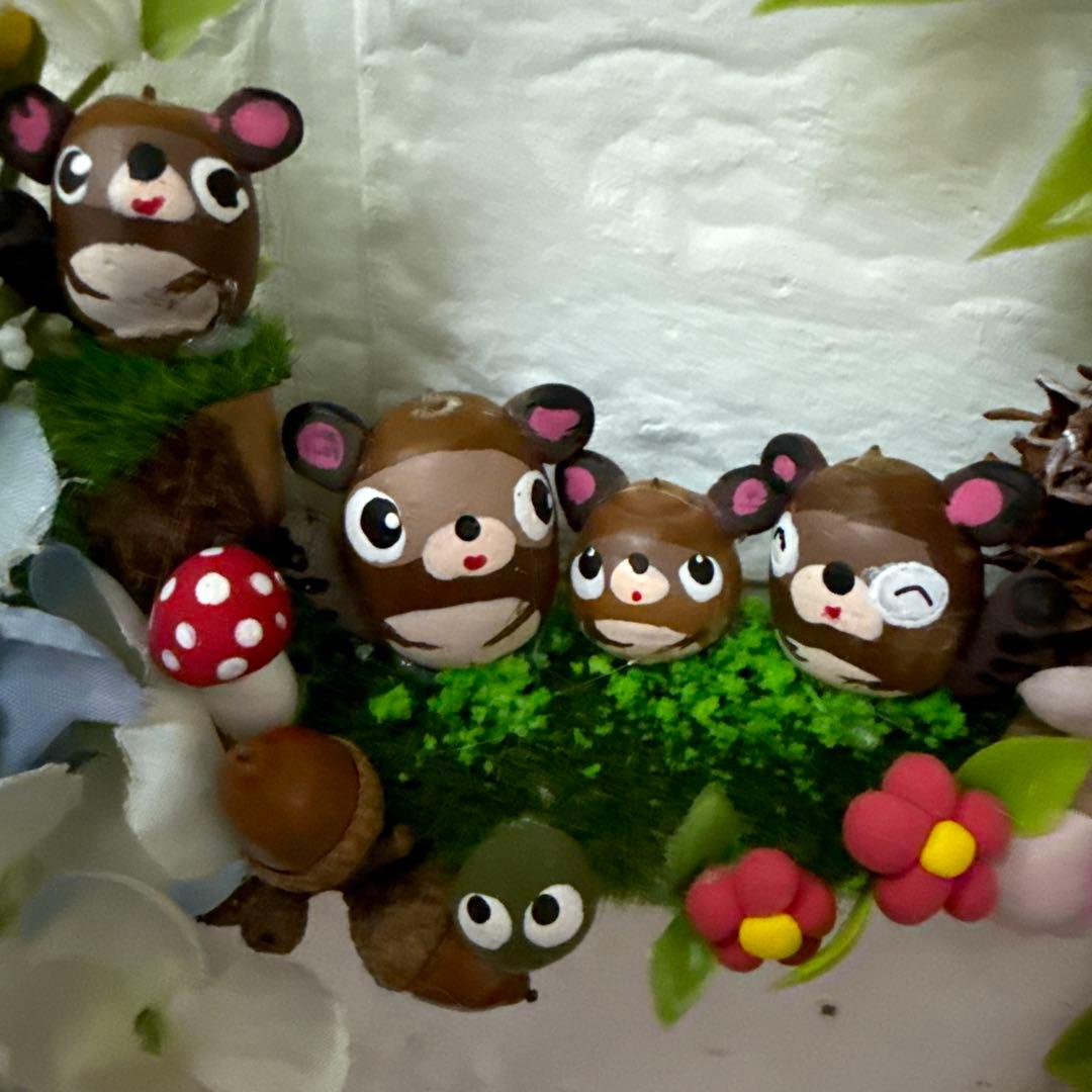 どんぐりアート♡タペストリー風ライト付きオブジェ2点　二段リース　計3点♡