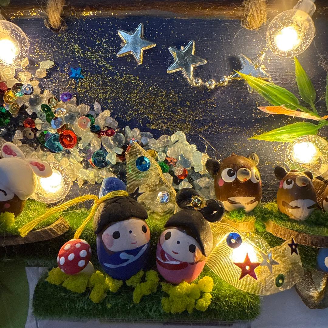 どんぐりアート♡タペストリー風ライト付きオブジェ2点　二段リース　計3点♡