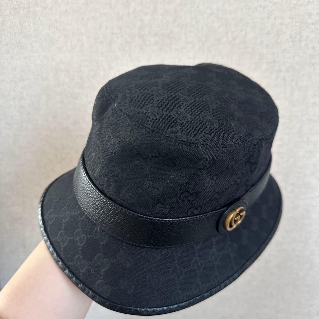 【美品】GUCCI GGロゴ ブラックバケットハット L