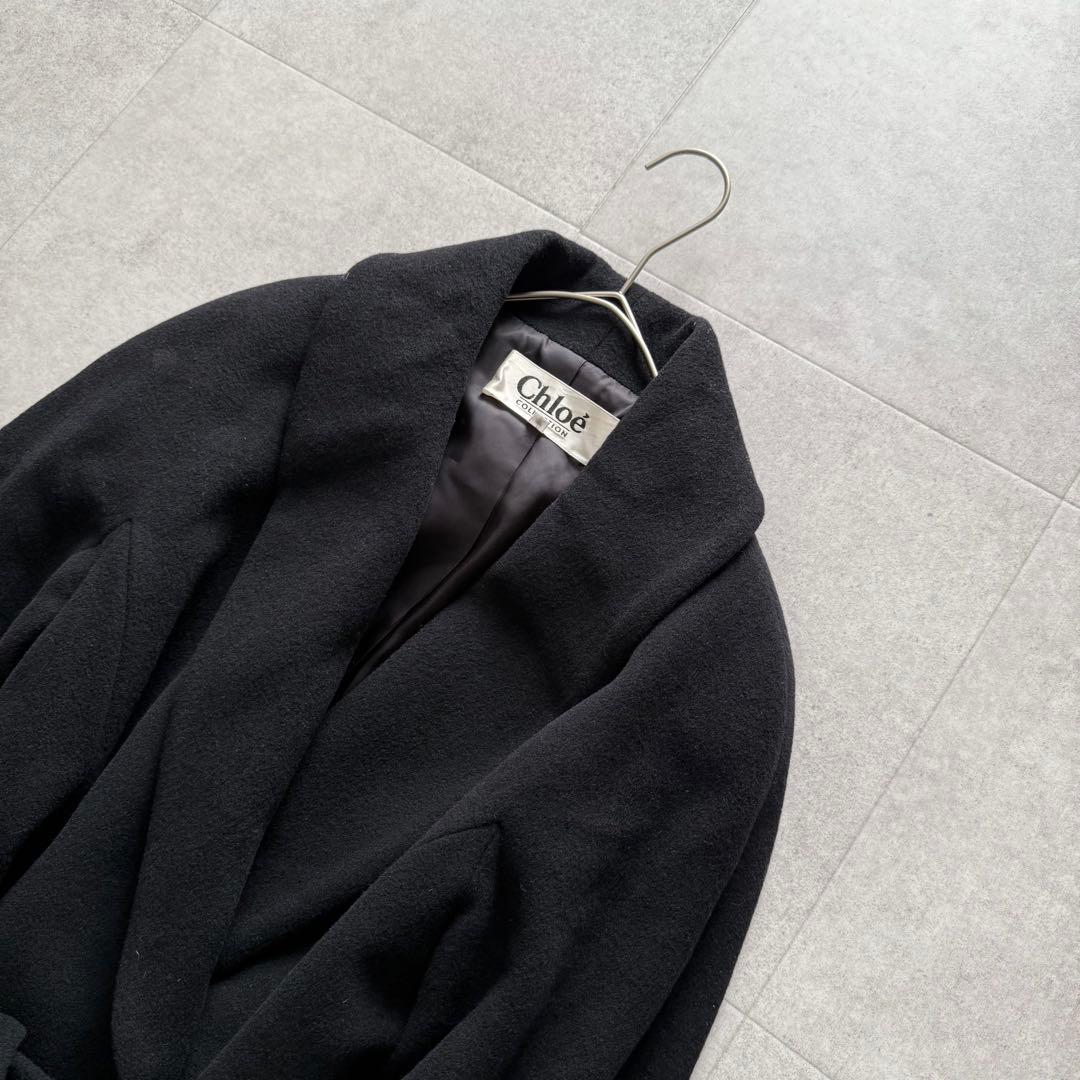 クロエ　ロングコート　ベルト　ウールカシミヤ　黒　42 大きいサイズ