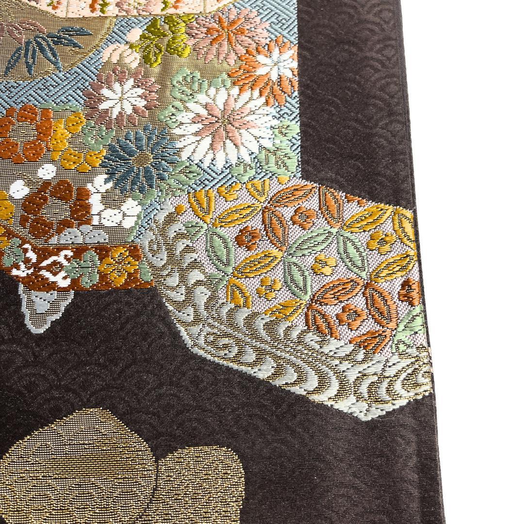 袋帯　貝桶　扇　花紋　花束　桐の花　七宝　貝合わせ　着物　123b d ms