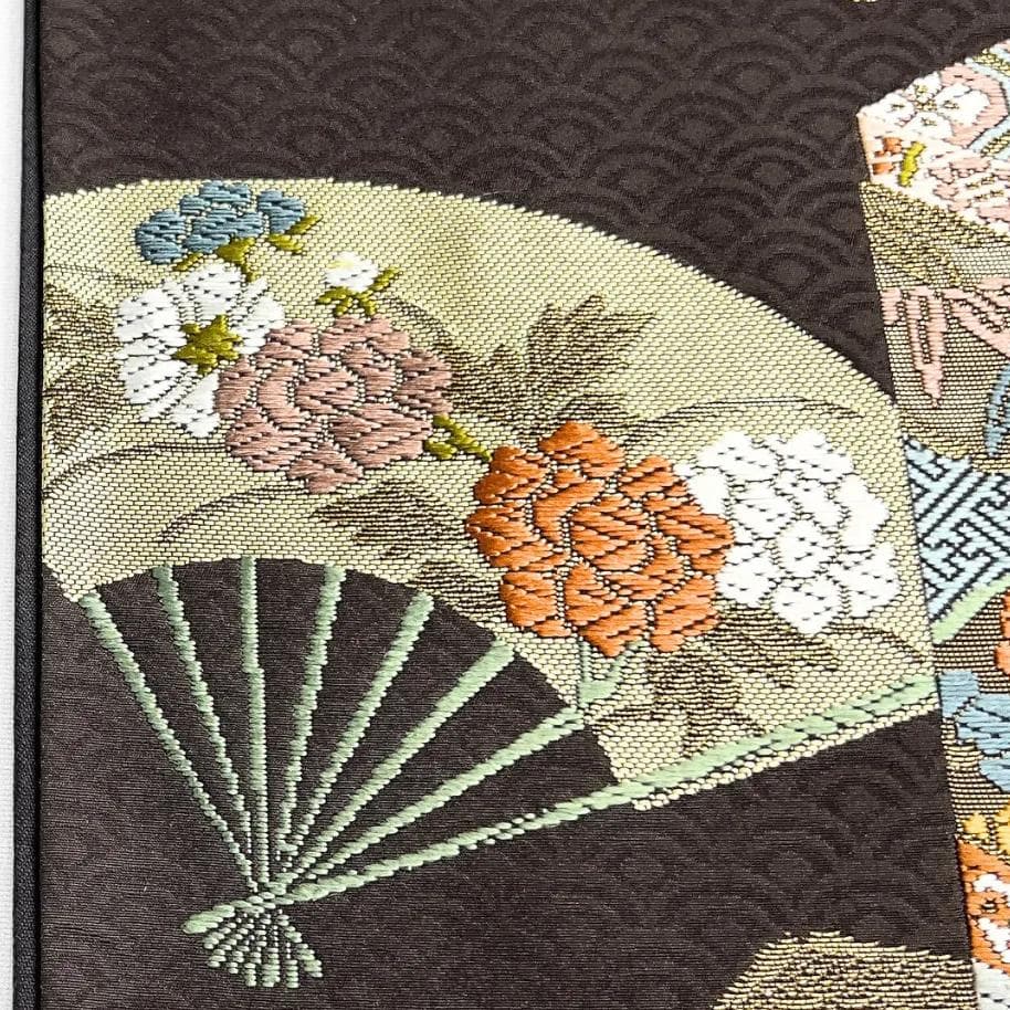 袋帯　貝桶　扇　花紋　花束　桐の花　七宝　貝合わせ　着物　123b d ms
