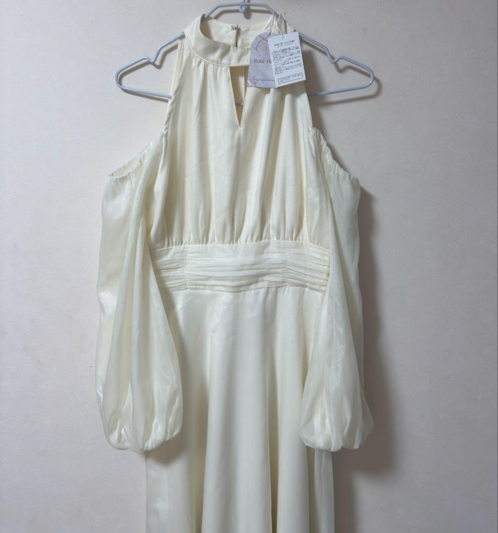 Open shoulder chiffon dress アイボリー