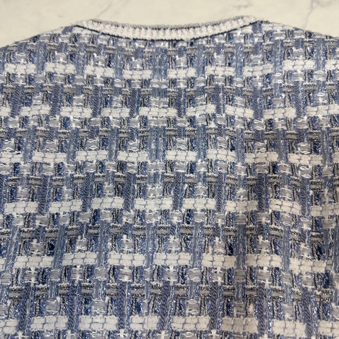 ANAYI ツイード ノーカラー ジャケット Jules Tournierブルー