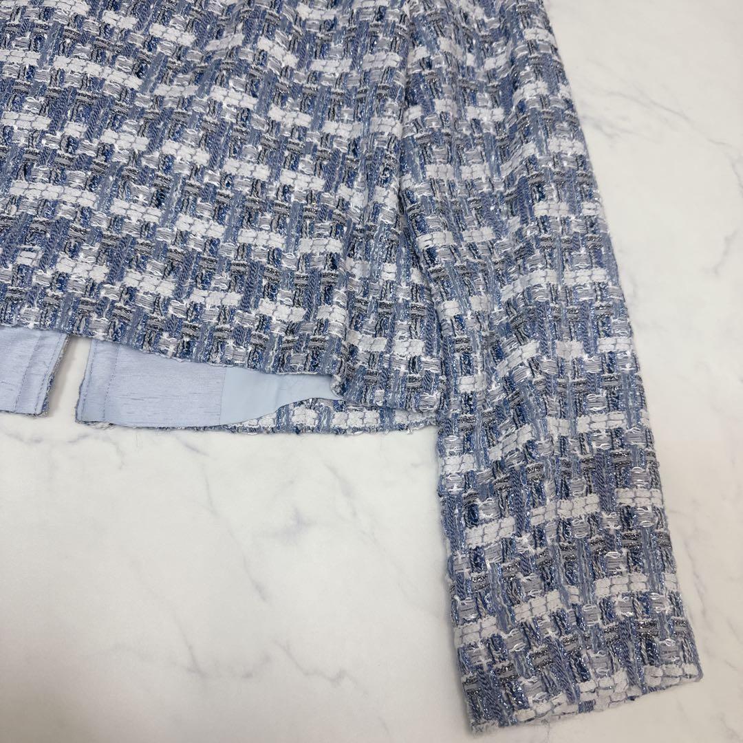 ANAYI ツイード ノーカラー ジャケット Jules Tournierブルー