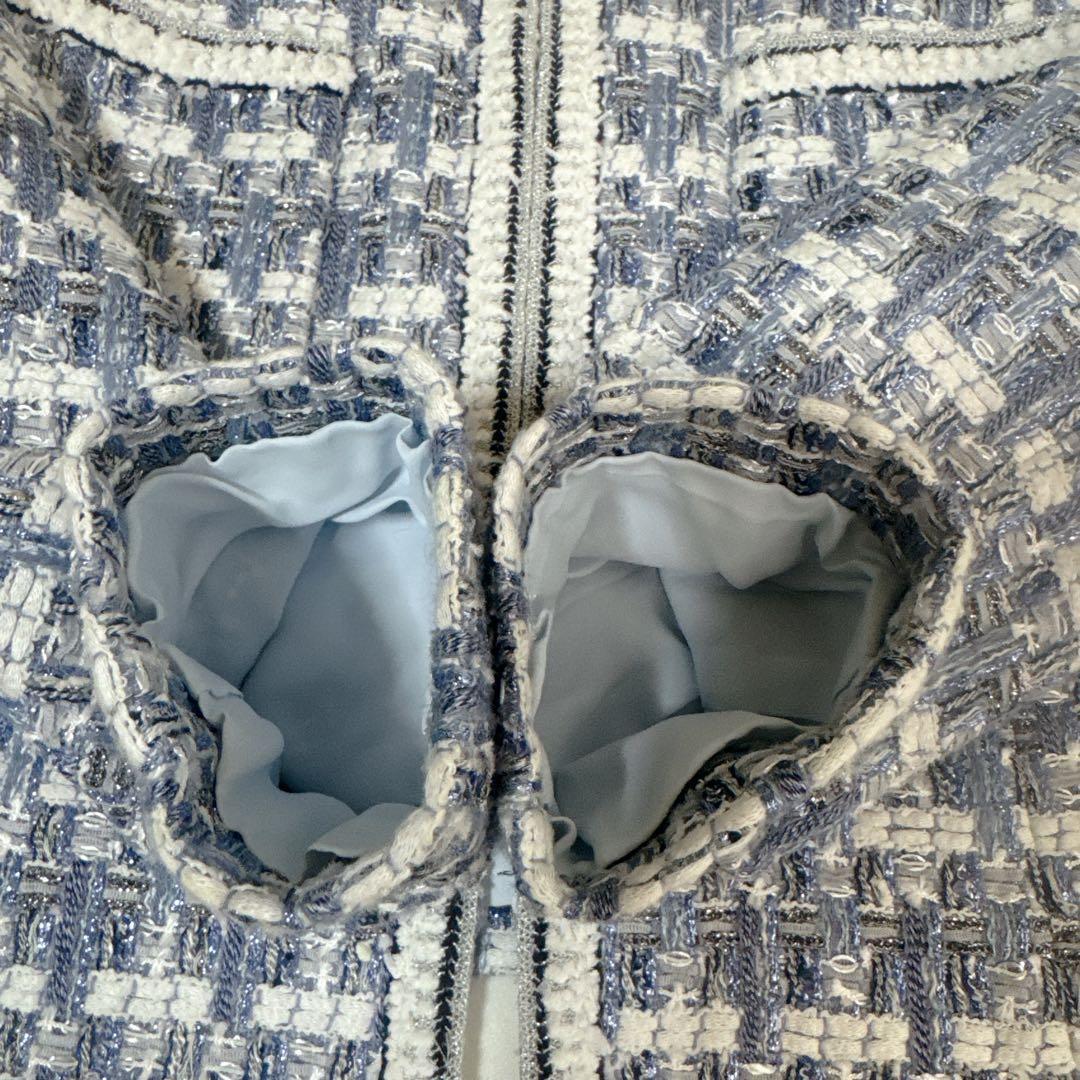 ANAYI ツイード ノーカラー ジャケット Jules Tournierブルー