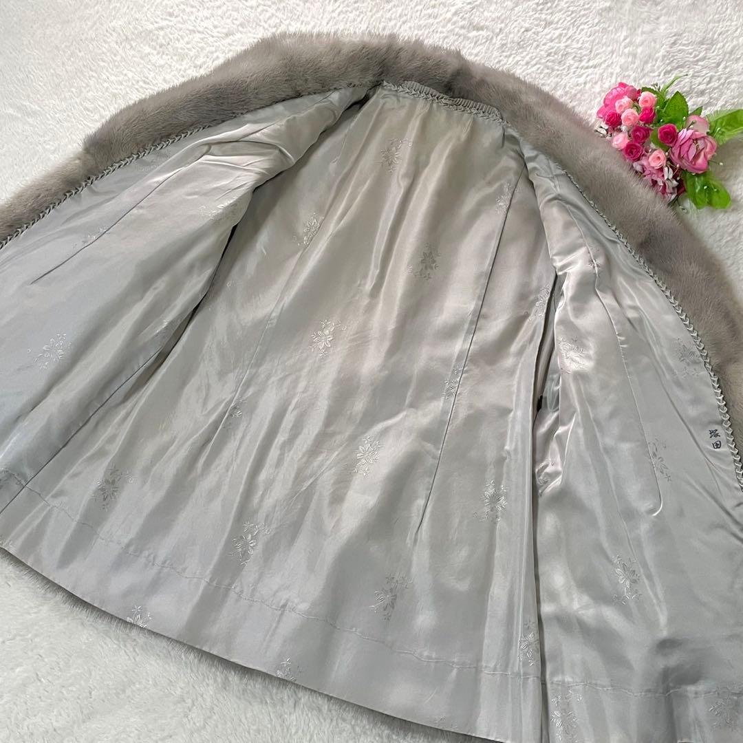 【美品】サファイアミンク 本毛皮 コート なめし柔らか サイズL相当
