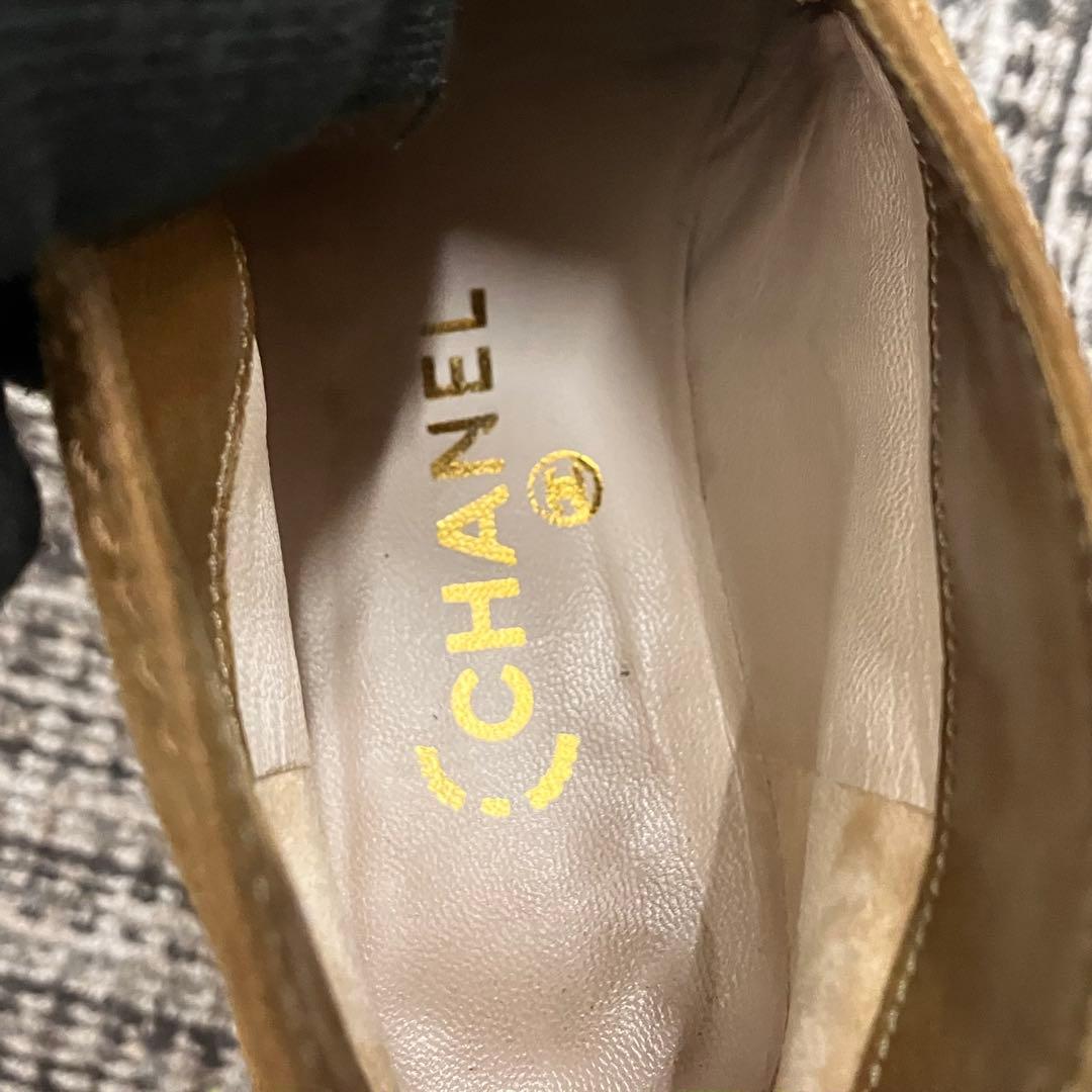 CHANEL シャネル レースアップ スエード ショートブーツ 35 ロゴ刻印