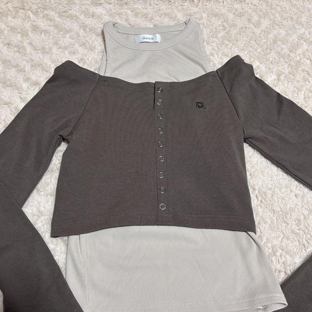 darich ダーリッチ オフショルレイヤードリブトップス