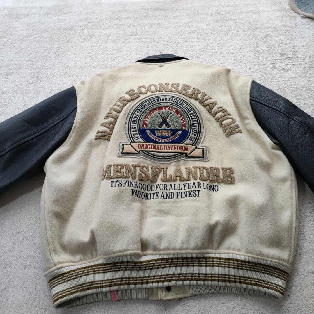 80’s FLANDRE 刺繍ロゴ ウールレザースタジャン 古着