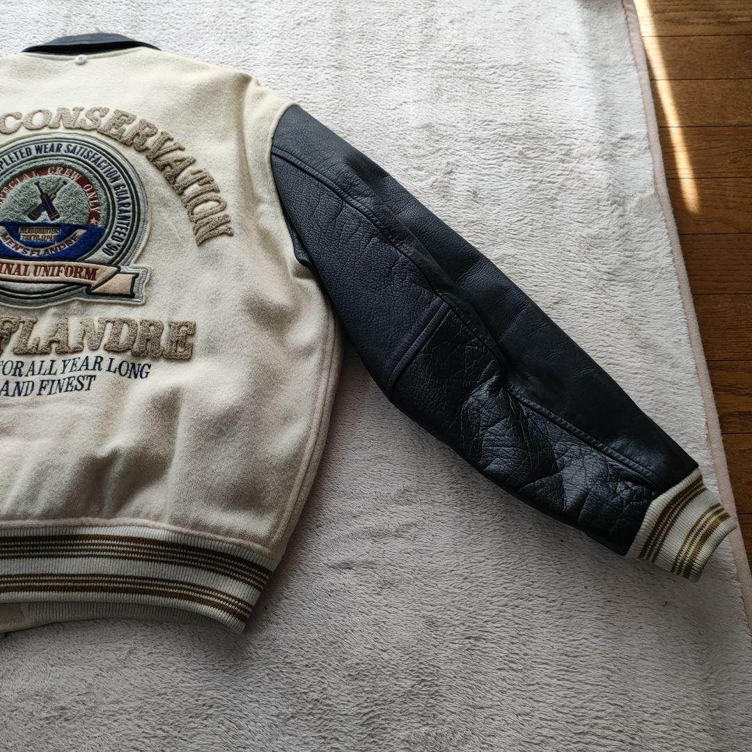80’s FLANDRE 刺繍ロゴ ウールレザースタジャン 古着