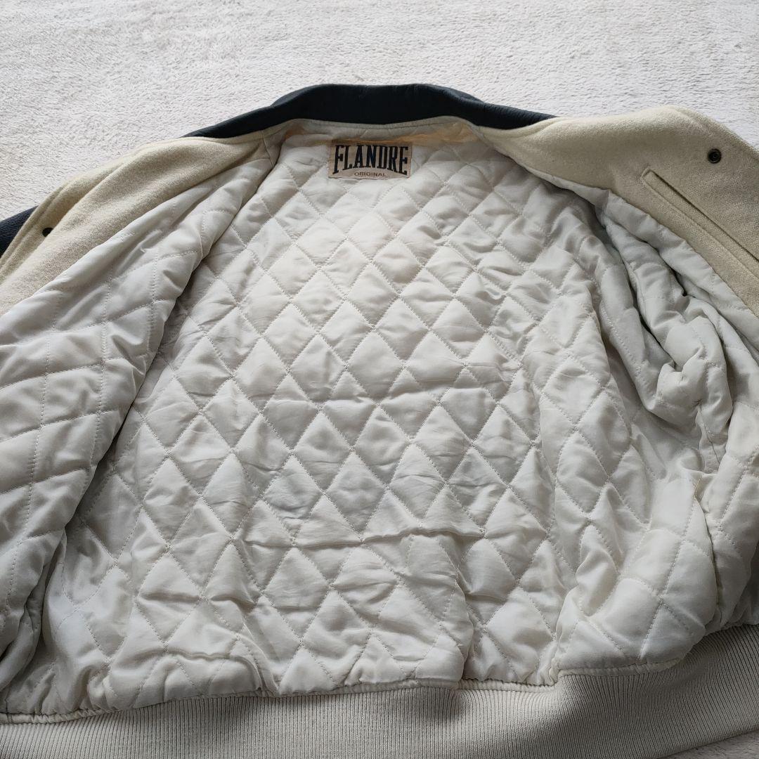 80’s FLANDRE 刺繍ロゴ ウールレザースタジャン 古着