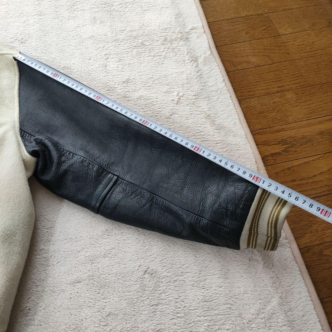 80’s FLANDRE 刺繍ロゴ ウールレザースタジャン 古着