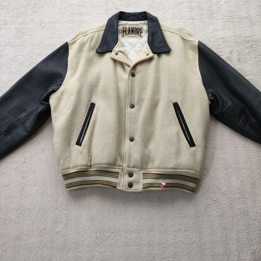80’s FLANDRE 刺繍ロゴ ウールレザースタジャン 古着