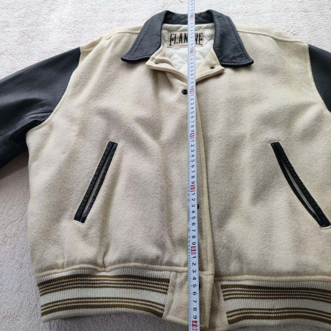 80’s FLANDRE 刺繍ロゴ ウールレザースタジャン 古着