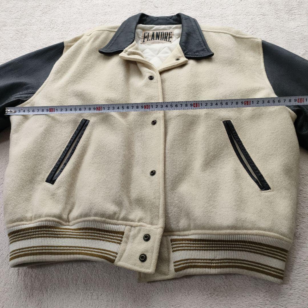 80’s FLANDRE 刺繍ロゴ ウールレザースタジャン 古着