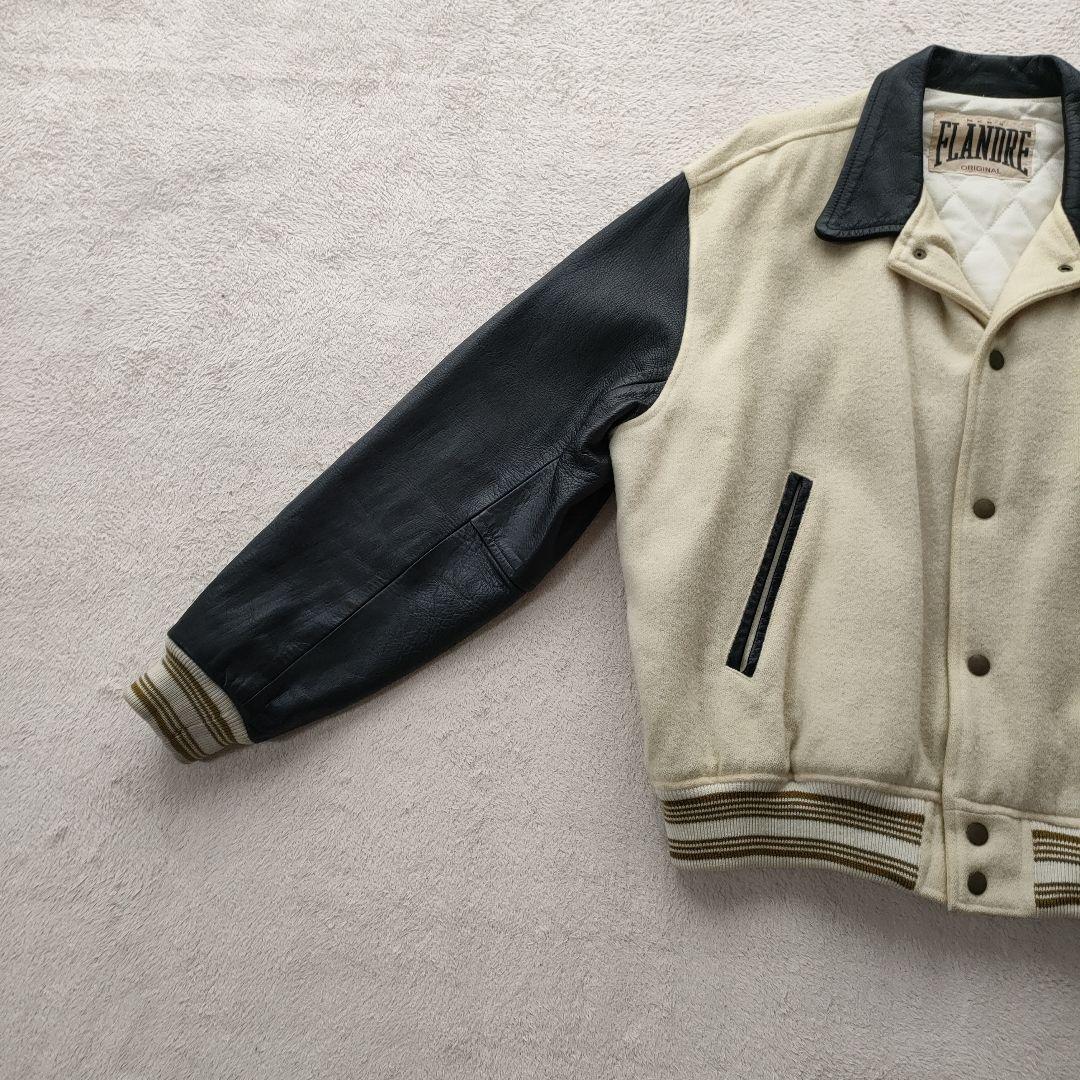 80’s FLANDRE 刺繍ロゴ ウールレザースタジャン 古着