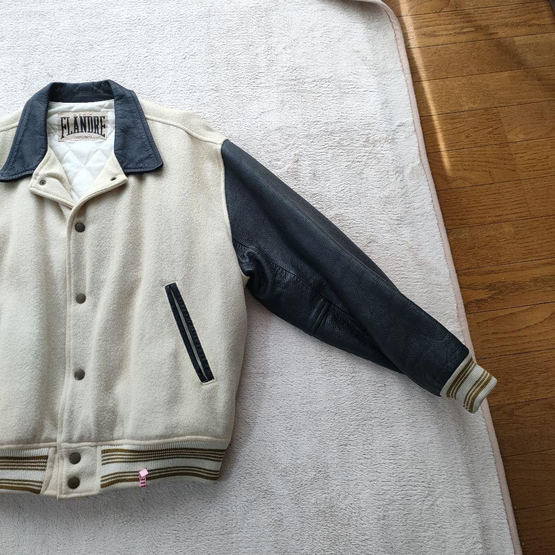 80’s FLANDRE 刺繍ロゴ ウールレザースタジャン 古着