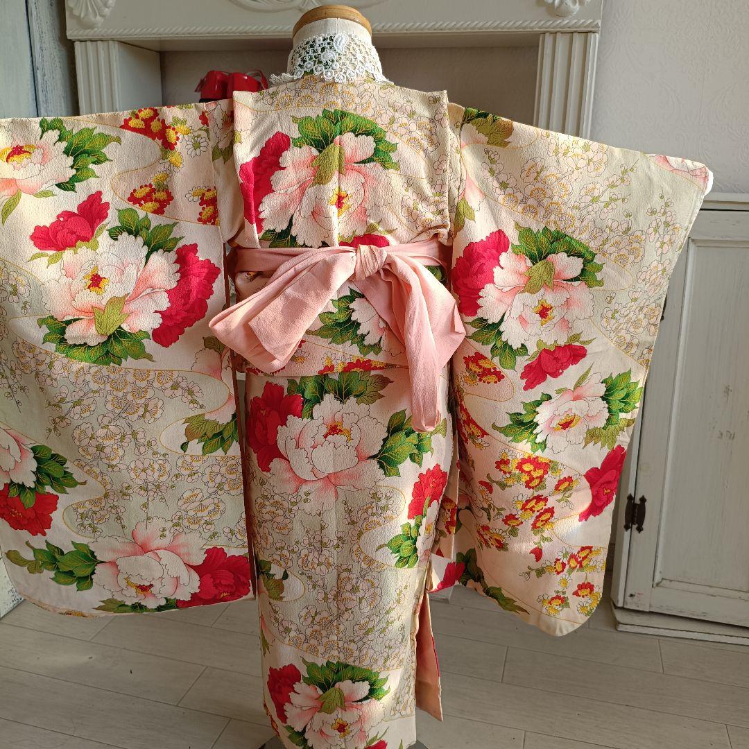 アンティーク大きな牡丹の花の着物単品