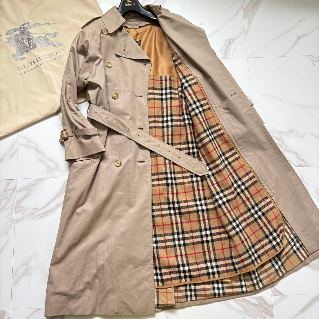 美品◆着丈112 バーバリー ライナー ベルト付 トレンチコート マキシ