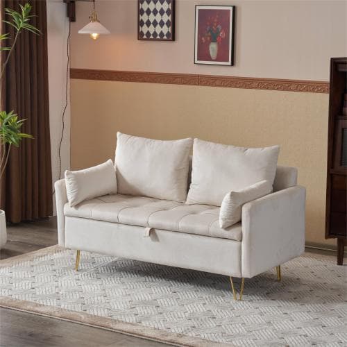 ソファー 2人掛け ソファ 収納付き クッション4個付き 金属脚付きカウチソフ