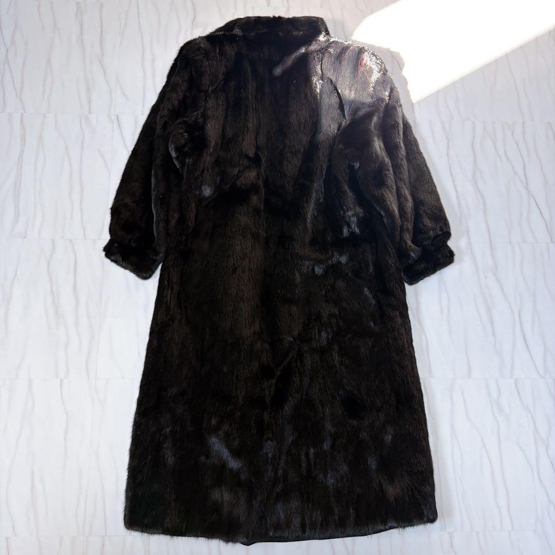 《総丈 115cm》ミンクファーコート ロング丈 リアルミンク 毛皮 ブラック