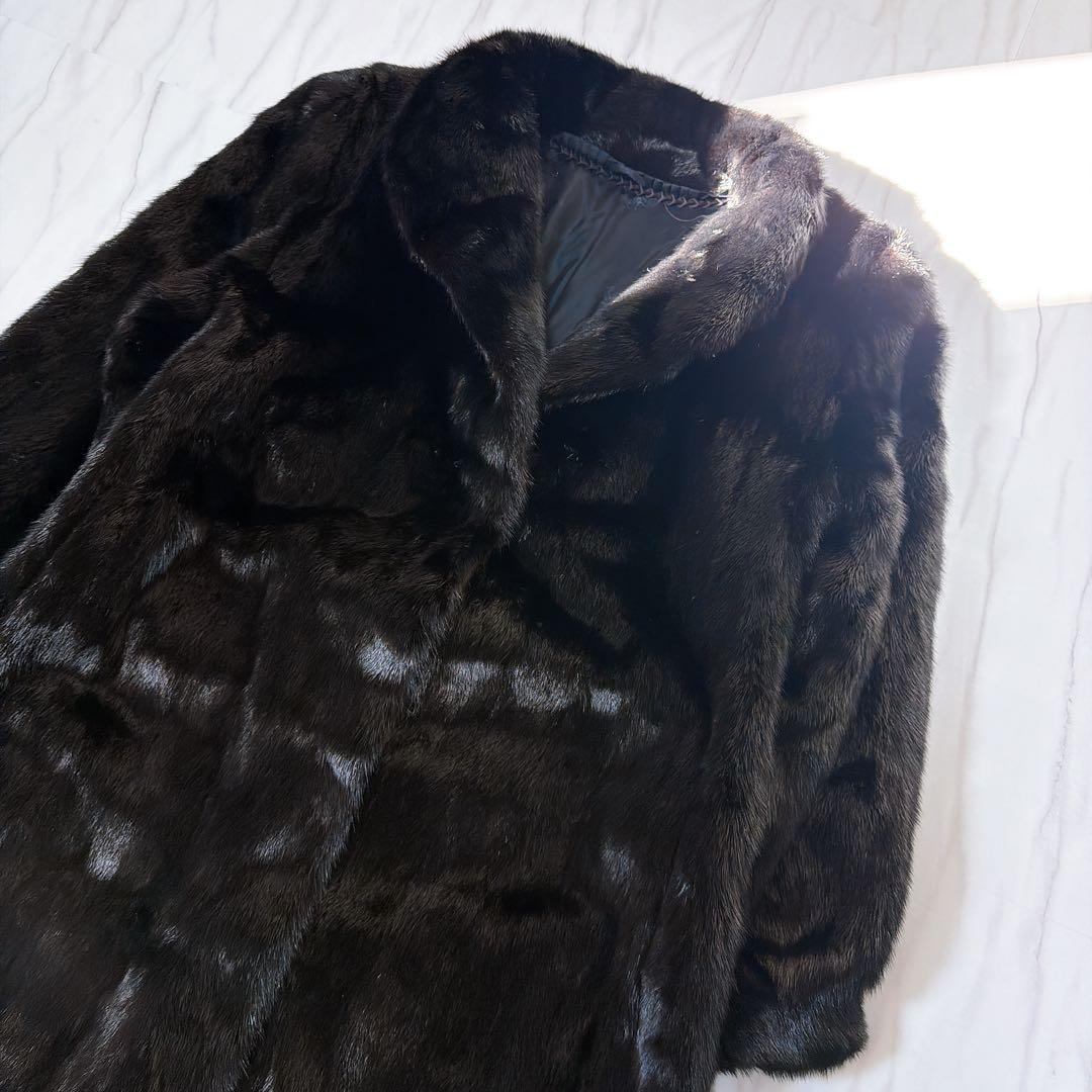 《総丈 115cm》ミンクファーコート ロング丈 リアルミンク 毛皮 ブラック